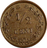 Netherlands Wilhelmina I Bronze 1886 1/2 Cent Key Date KM# 109 (6460)