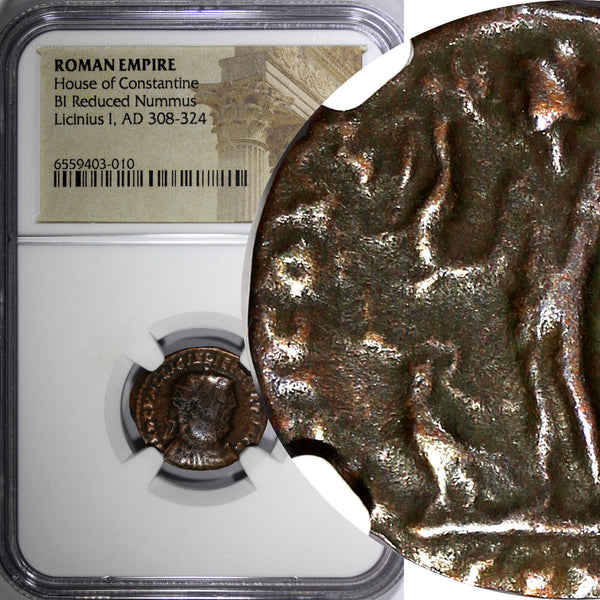 ROMAN Licinius I AS CAESAR AD 308-324 BI REDUCED NUMMUS /JUPITER ZEUS NGC (010)