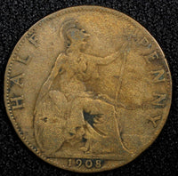 Great Britain Edward VII Bronze 1908 1/2 Penny  KM# 793.2 (24 230)