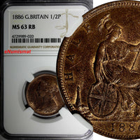 Great Britain Victoria (1837-1901) Bronze 1886 1/2 Penny NGC MS63 RB KM# 754 (0)