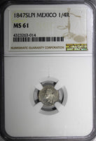 MEXICO Silver 1847 S.L.Pi 1/4 Real NGC MS61 San Luis Potosí TOP GRADE KM368.7(4)