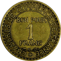 France 1926 1 Franc VF Conditon Chamber of Commerce SCARCE DATE KM# 876( 17 490)