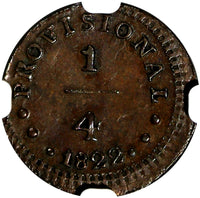 Peru Provisional Coinage Copper 1822 LIMA 1/4 Real NGC AU55 SCARCE KM#135 (036)