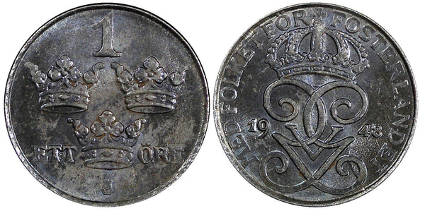 Sweden Gustaf V Iron 1948 1 Öre Unc  KM# 810 (21 873)