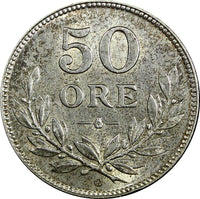 Sweden Gustaf VI Silver 1955 TS 50 Ore UNC KM# 825 (22 003)