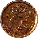 Denmark Christian X Bronze  1917 VBP; GJ 1 Ore aUNC KEY DATE SCARCE KM# 812.1(5)