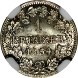 German States BAVARIA Ludwig I Silver 1854 1 Kreuzer NGC MS66 Toning KM#799(043)