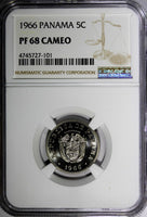 Panama PROOF 1966 5 Centesimos NGC PF68 CAMEO TOP GRADED BY NGC KM# 23.2 (101)