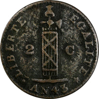 Haiti Copper 1846 // AN 43 2 Centimes Ex.Wolfgang Schuster Coll. (17 572)