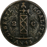 Haiti Copper 1846 // AN 43 2 Centimes Ex.Wolfgang Schuster Coll. (17 572)