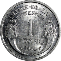 FRANCE Aluminum 1948 B 1 Franc 23mm SCARCE DATE KM# 885a.2 (13 591)