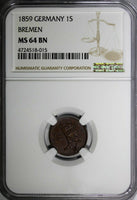 Germany	Free City Bremen 1859 1 Schwaren NGC MS64 BN Mintage-69,000 KM# 241/015