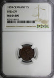 Germany	Free City Bremen 1859 1 Schwaren NGC MS64 BN Mintage-69,000 KM# 241/015
