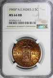 Netherlands East Indies Wilhelmina I 1945 P 2-1/2 Cents NGC MS64 RB KM# 316 (13)