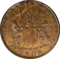 India-British MADRAS PRESIDENCY Copper 1808 10 Cash Soho Mint KM# 320 (22 501)