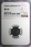 Germany,Third Reich Zinc 1944 A 1 Reichspfennig NGC MS64 WWII Issue KM# 97 (003)