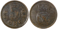 Denmark Christian X Bronze 1916 VBP GJ 5 Ore BETTER DATE KM# 814.1 (21 236)