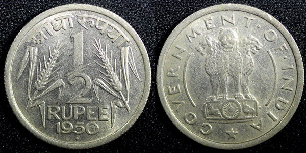 India-Republic Nickel 1950 (B) 1/2 Rupee (large lion) KM# 6.1 (23 743)