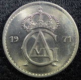 SWEDEN Gustaf VI Adolf Copper-Nickel 1971 50 Öre BU KM# 837 (23 059)