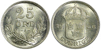 Sweden Gustaf V Silver 1936 G  25 Öre Choice UNC Luster KM# 785 (22 049)