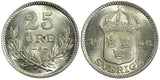 Sweden Gustaf V Silver 1936 G  25 Öre Choice UNC Luster KM# 785 (22 049)