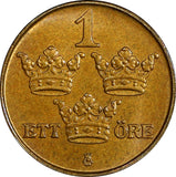 SWEDEN Gustaf V Bronze 1916 1 Öre Short "6" BU Condition KM# 777.2 (21 922)