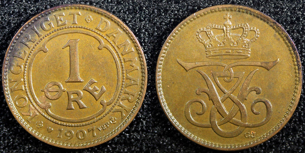 Denmark Frederik VIII Bronze 1907 1 Ore  KEY DATE Ch UNC KM# 804 (23 100)