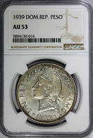 Dominican Republic Silver 1939 Peso Mintage-15,000 NGC AU53 SCARCE KM# 22 (014)