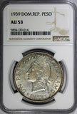 Dominican Republic Silver 1939 Peso Mintage-15,000 NGC AU53 SCARCE KM# 22 (014)