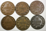 FINLAND Nicholas II Copper LOT OF 6 COINS 1900-1916 10 Pennia KM#14 (17 213)
