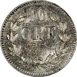 Sweden Carl XV Adolf Silver 1861 ST 10 Öre Mintage-579,000 aUNC KM# 710 (20 486)