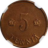 Finland Copper 1921 5 Pennia NGC UNC DETAILS KM# 22