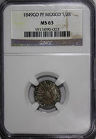 Mexico Republic Silver 1849 Go-PF 1/2 Real NGC MS63 Nice Toning  KM# 370.7