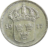SWEDEN Gustaf V Silver 1917 W 10 Öre  WWI ISSUE KM# 780 (21 910)