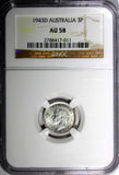 AUSTRALIA George VI Silver 1943D  3 Pence NGC AU58  KM# 37  (011)