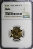 Finland Aluminium-Bronze 1965 S 10 Penniä NGC MS66 TOP GRADED KM# 46 (057)