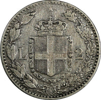 Italy Umberto I Silver 1899 R 2 Lire 27 mm Better Date SCARCE KM# 23 (19 324)