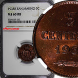 San Marino 1936-R 5 Centesimi NGC MS65 RB Mintage-200,000 KEY DATE KM# 12 (52)