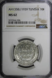 Tunisia Silver AH1358 // 1939 10 Francs NGC MS62 Mint Luster KM# 265 (006)