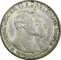 SWEDEN Oscar II Silver 1907 EB 2 Kronor Golden Wedding Anniversary KM# 776 (124)