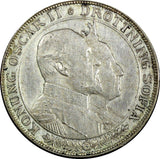 SWEDEN Oscar II Silver 1907 EB 2 Kronor Golden Wedding Anniversary KM# 776 (124)
