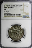 GERMANY.Saxe-Meisen Silver (1440-64) 1 Shieldgrosch NGC AU53 (2.47g) SCARCE (07)