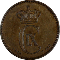 Denmark Christian IX Bronze 1906 VBP 2 Ore Last Year Type ch XF KM# 793.2 (186)