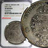 SWEDEN Gustaf III Silver 1780 OL 1 Riksdaler NGC XF DETAILS Dav-1736,KM# 527(41)