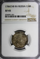 RUSSIA Catherine II Silver 1786 SPB YA Polupoltinnik NGC XF45  RARE C# 65c (031)