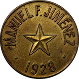 COSTA RICA COFFEE TOKEN MANUEL JIMENEZ - HACIENDA CURRIDABAT 1928 STAR aUnc