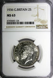 GREAT BRITAIN George V (1910-1936) Silver 1936 Florin NGC MS63 LAST YEAR KM# 834