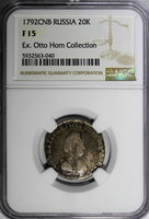 Russia Catherine II Silver 1792 SPB 20 Kopeks NGC F15 C# 63c Ex.Otto Horn Coll.