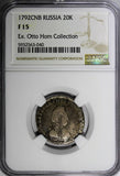 Russia Catherine II Silver 1792 SPB 20 Kopeks NGC F15 C# 63c Ex.Otto Horn Coll.