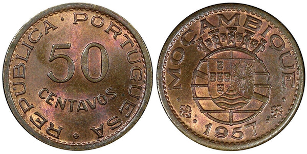 Mozambique Portuguese Colony Bronze 1957 50 Centavos UNC KM# 81 (24 057)